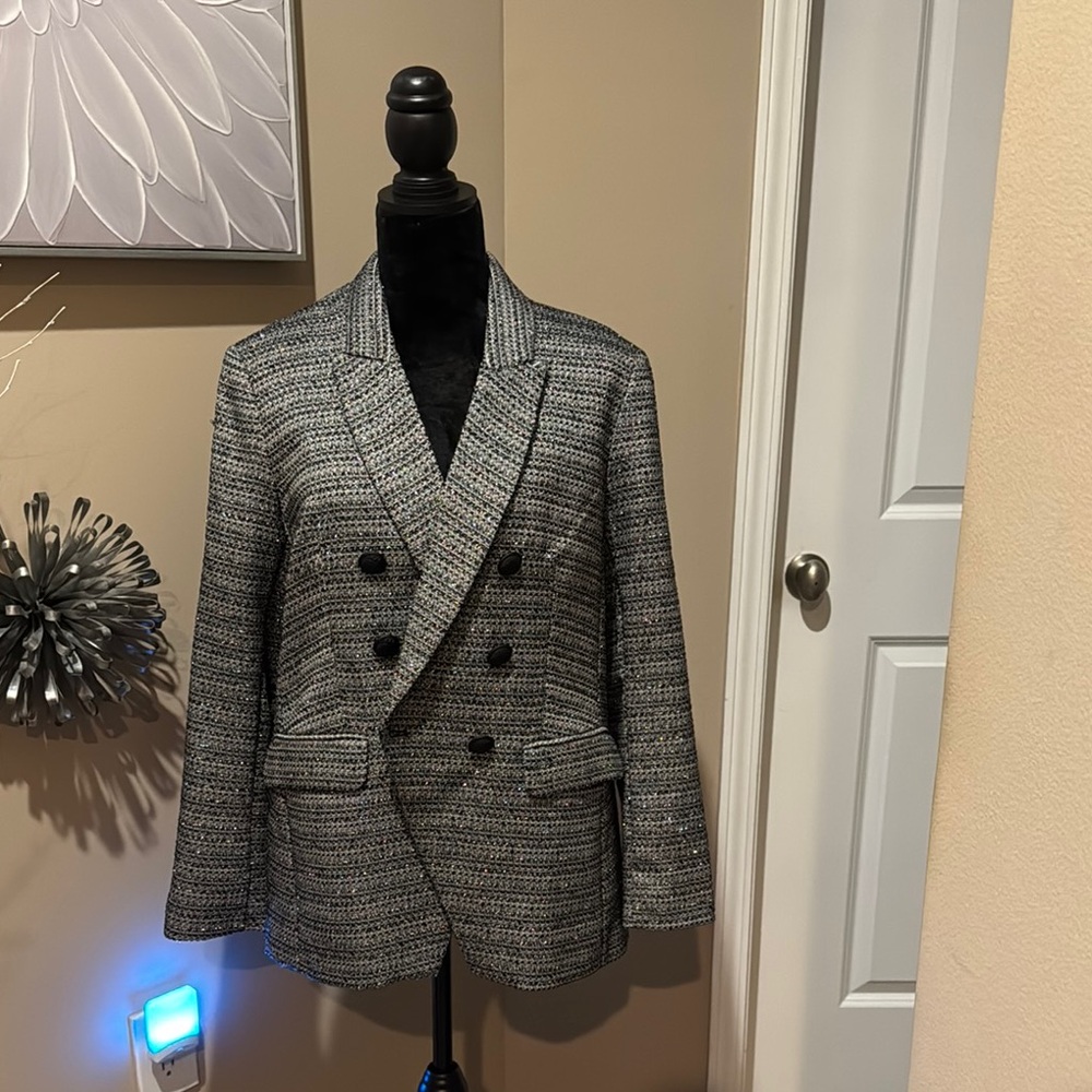 New York & Company Gray Plaid Blazer Tailored Fit